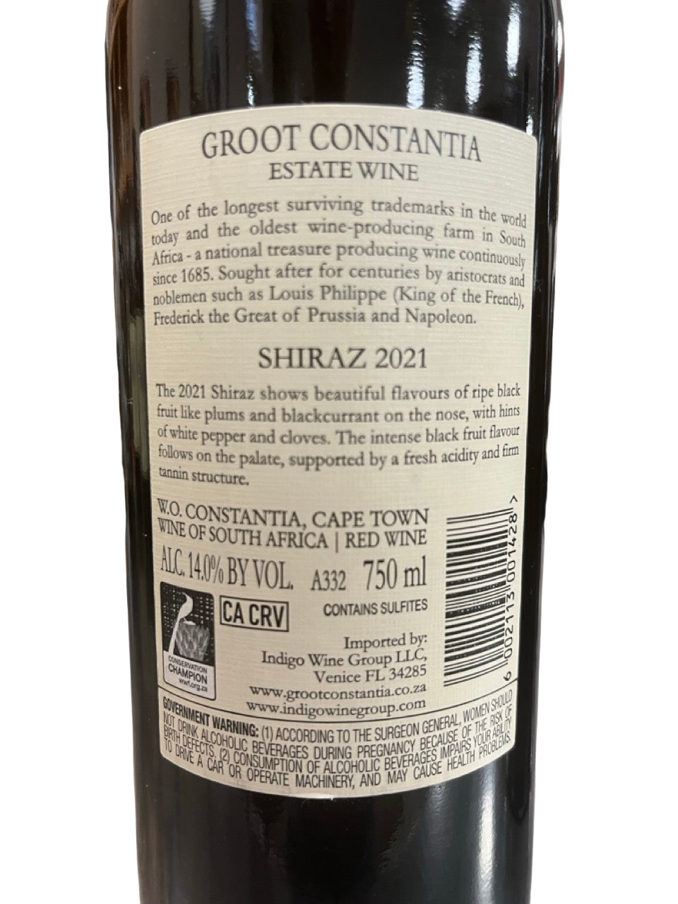 Groot Constantia Estate Wine Shiraz 2021 750ml